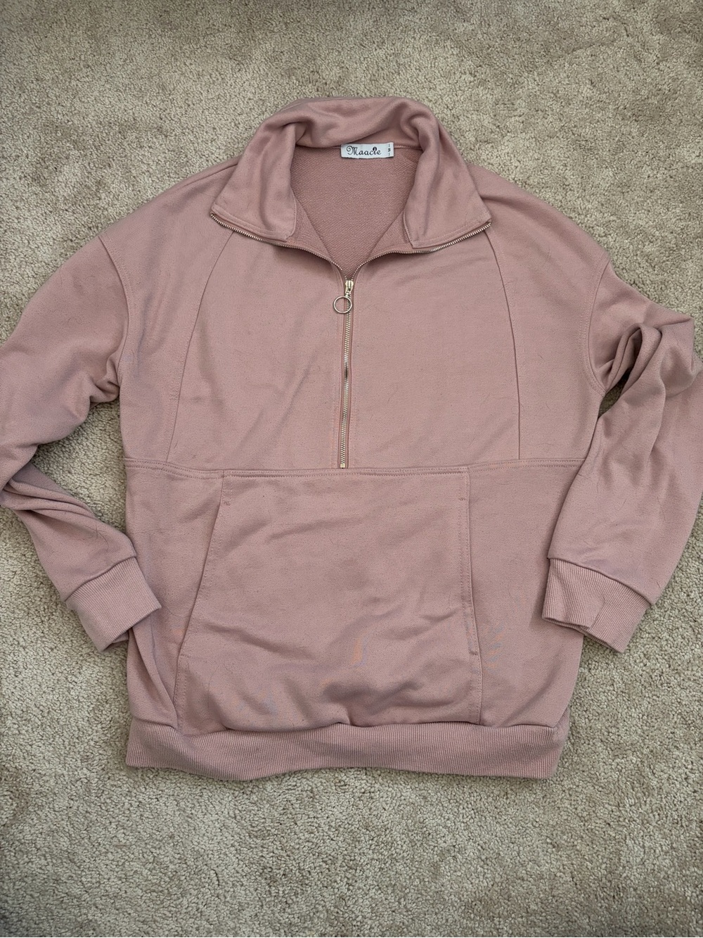 Maacie Quarter-Zip Pullover Sweatshirt - Dusty Rose - M